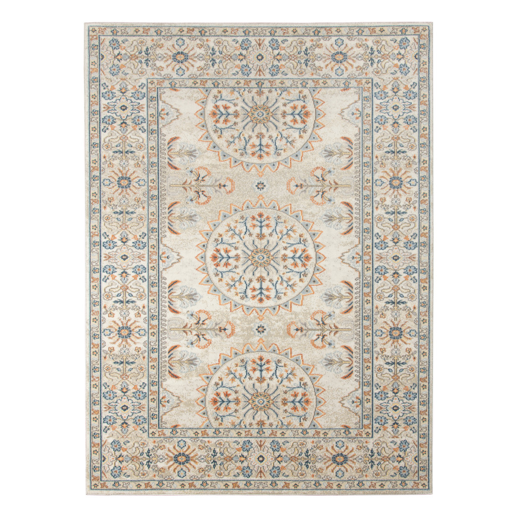 531517 5 x 7 ft. Blue & Orange Medallion Stain Resistant Indoor & Outdoor Rectangle Area Rug