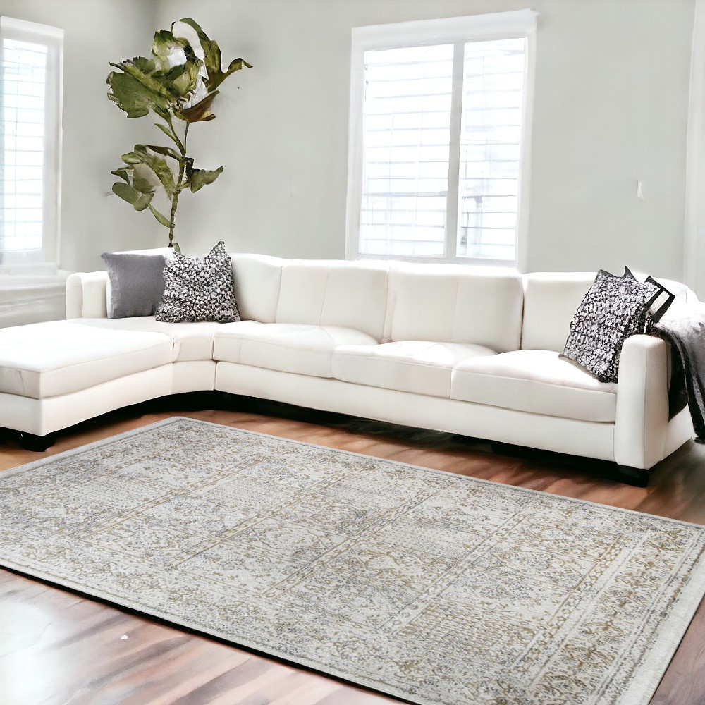 8 x 10 ft. Ivory Oriental Distressed Rectangle Area Rug with Fringe