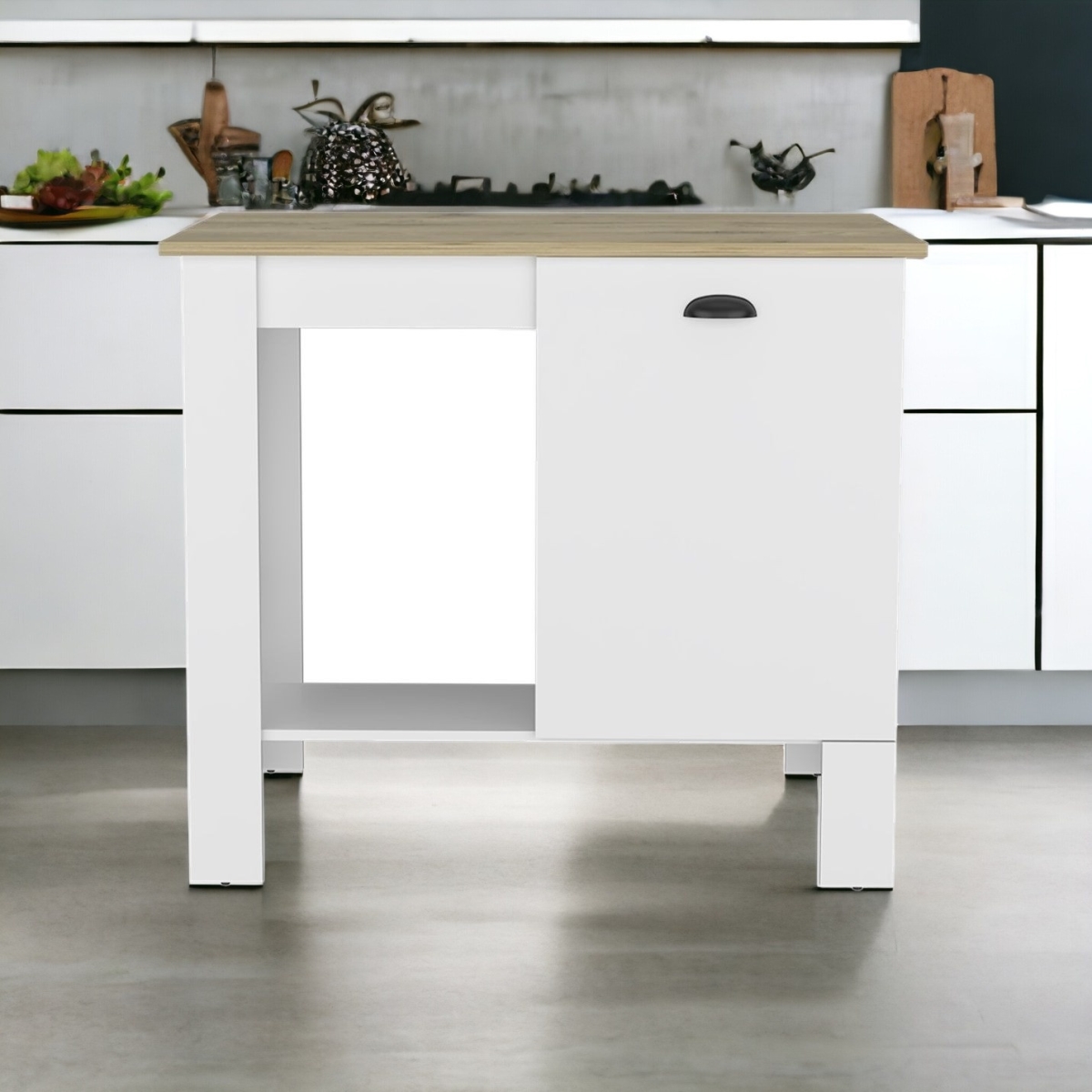 526157 White & Natural Kitchen Island with Storage