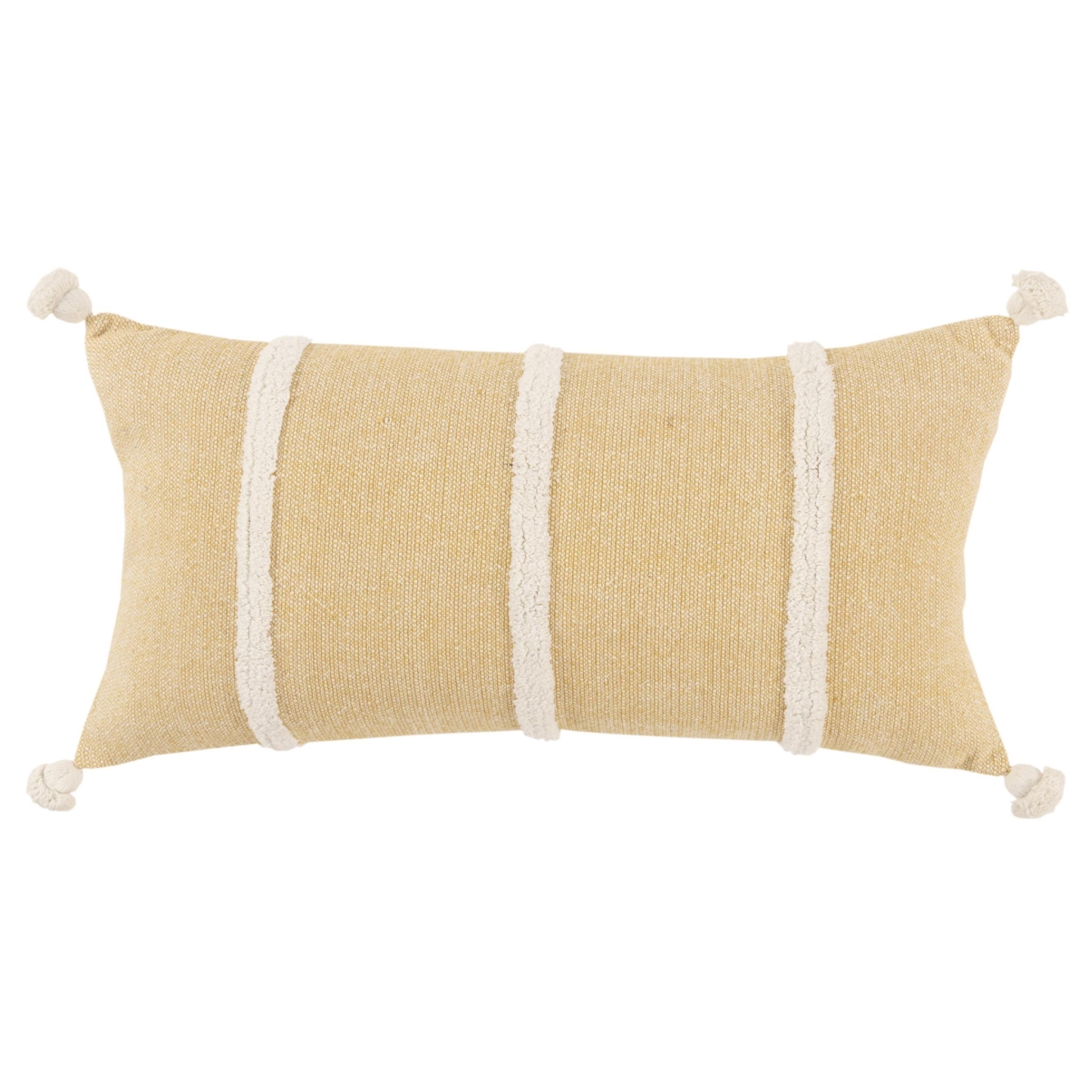 14 x 14 in. Yellow & White Cotton Pillow with Tassels Edges