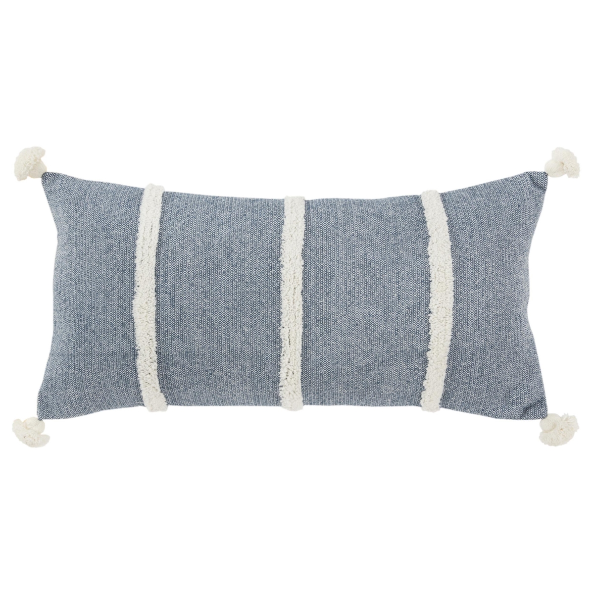 518710 14 x 14 in. Blue & White Cotton Pillow with Tassels Edges