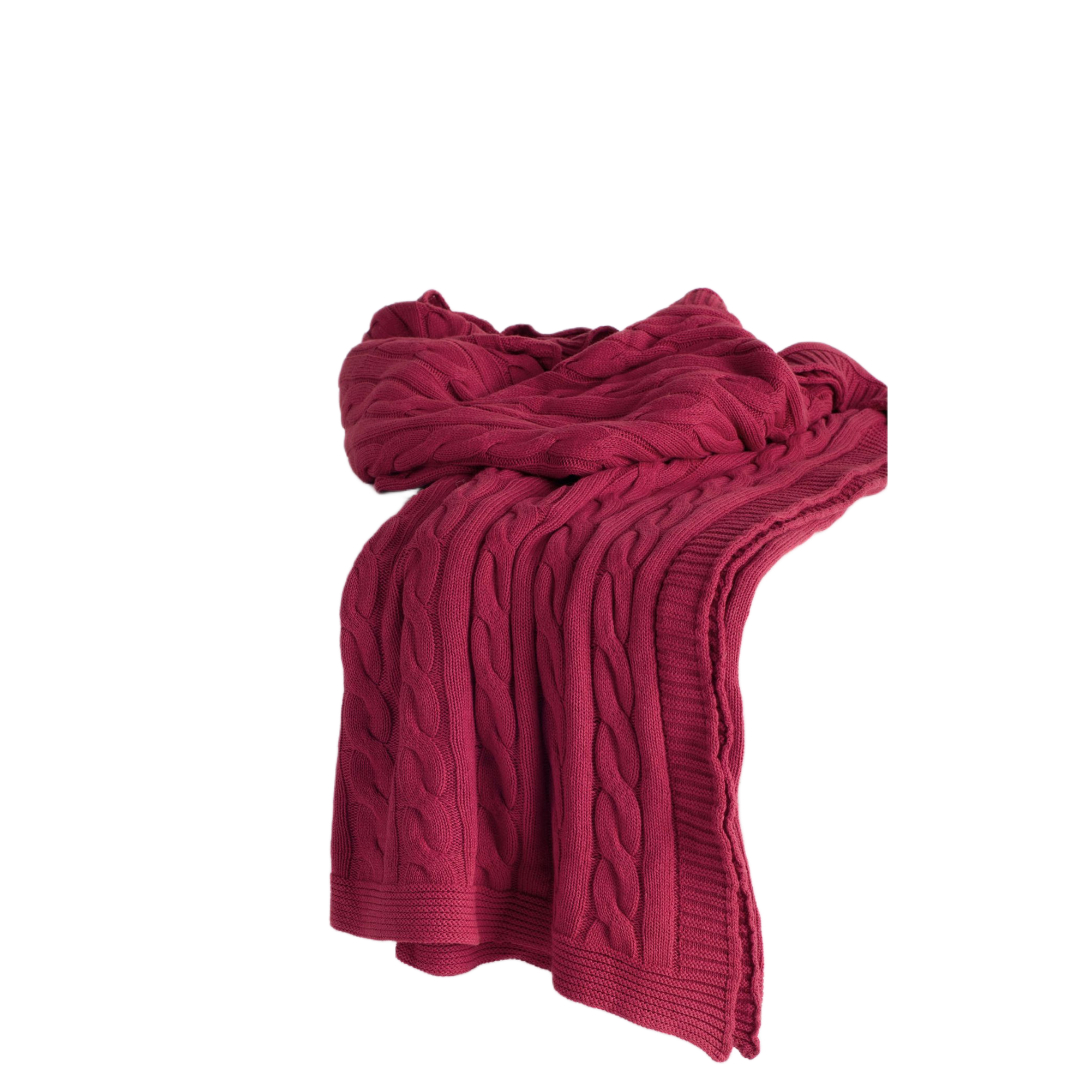 Red Knitted 100 Percent Cotton Throw Blanket