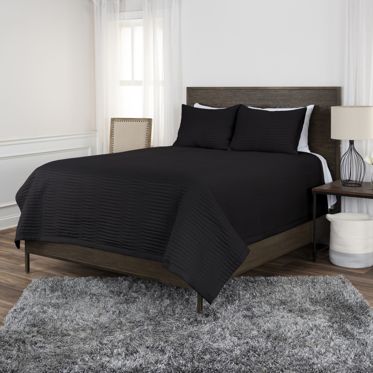 479926 Black King Size Microfiber 300 Thread Count Machine Washable Down Alternative Comforter