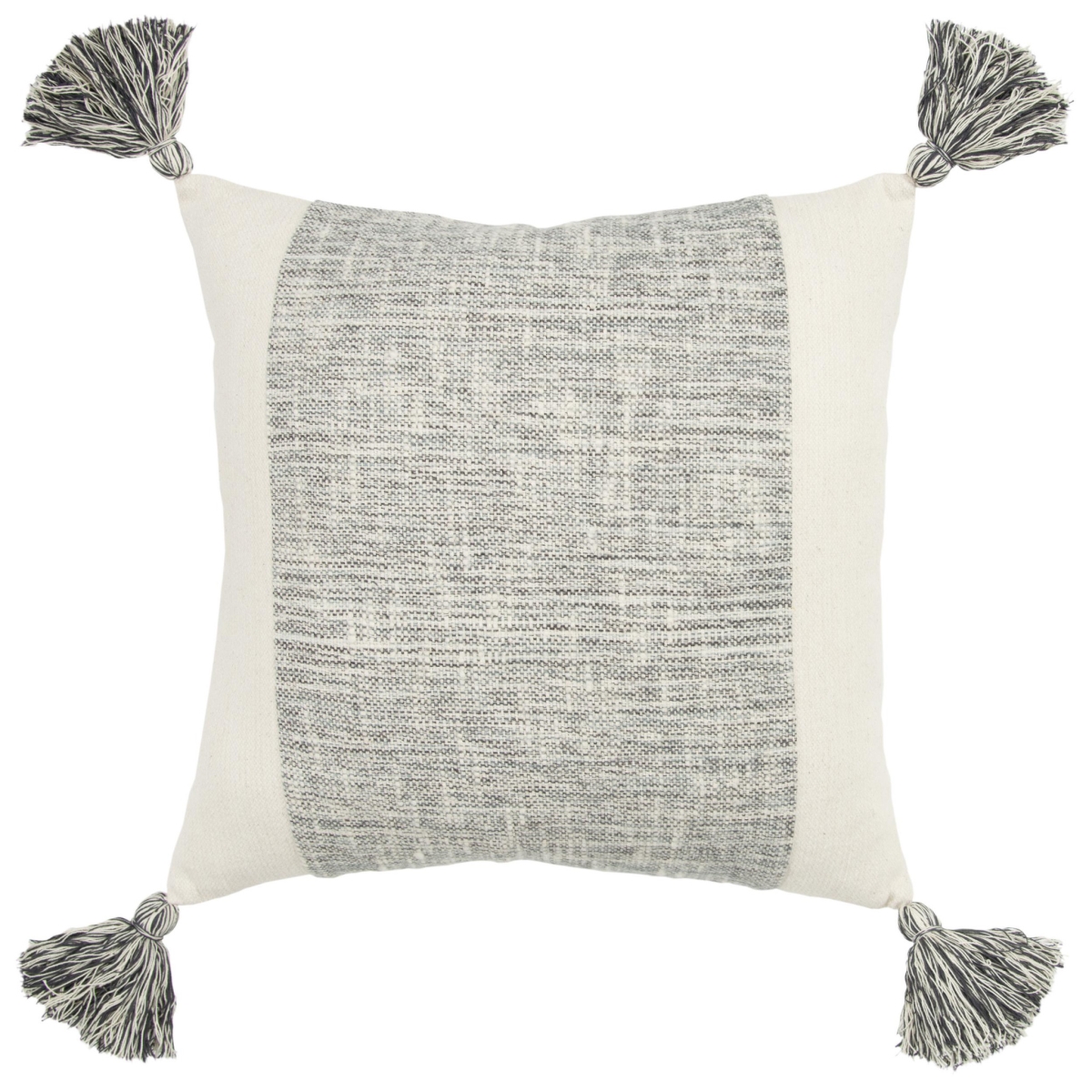 20 in. Grey & Ivory Cotton Pillow with Tassels Edges