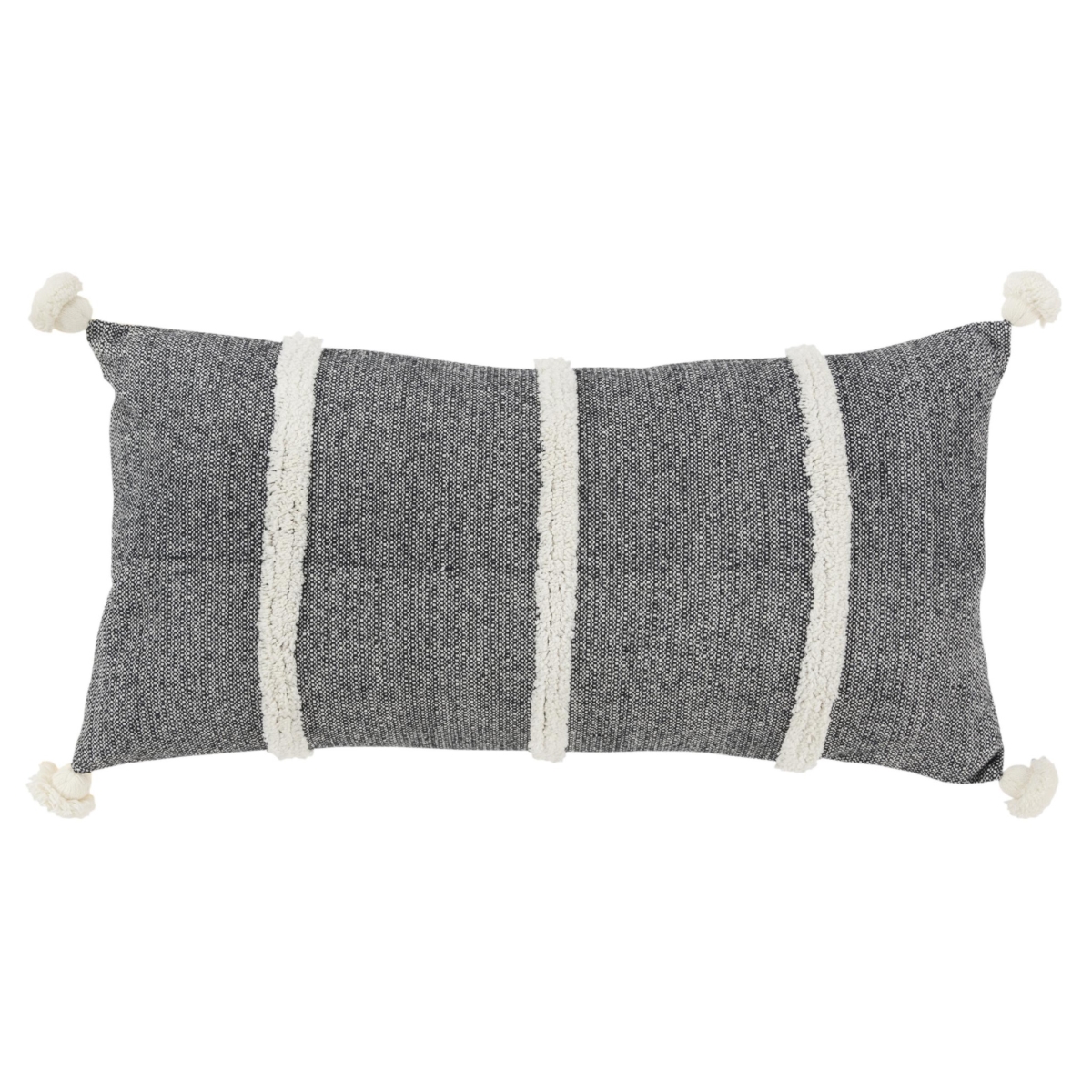 14 x 14 in. Black & White Cotton Pillow with Tassels Edges