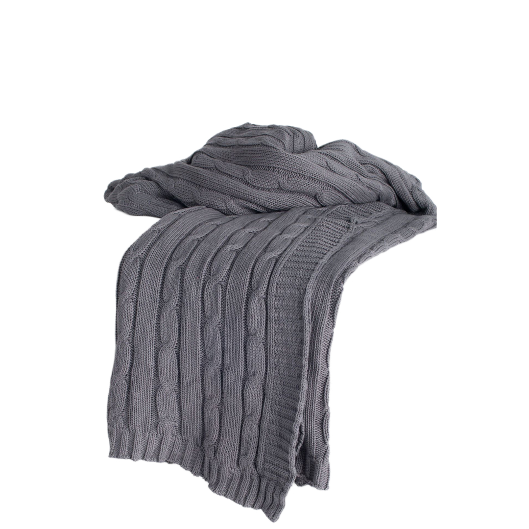 Light Grey Knitted 100 Percent Cotton Throw Blanket