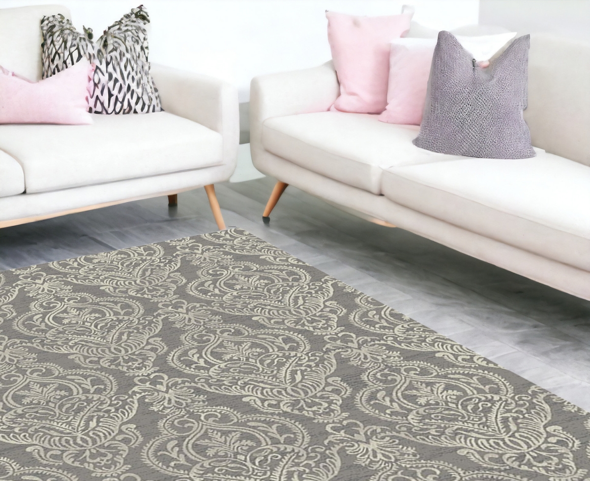 8 x 10 ft. Grey & Beige Damask Rectangle Area Rug