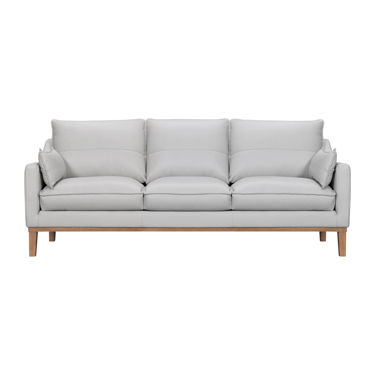 87 in. Grey & Brown Leather Sofa & Toss Pillows