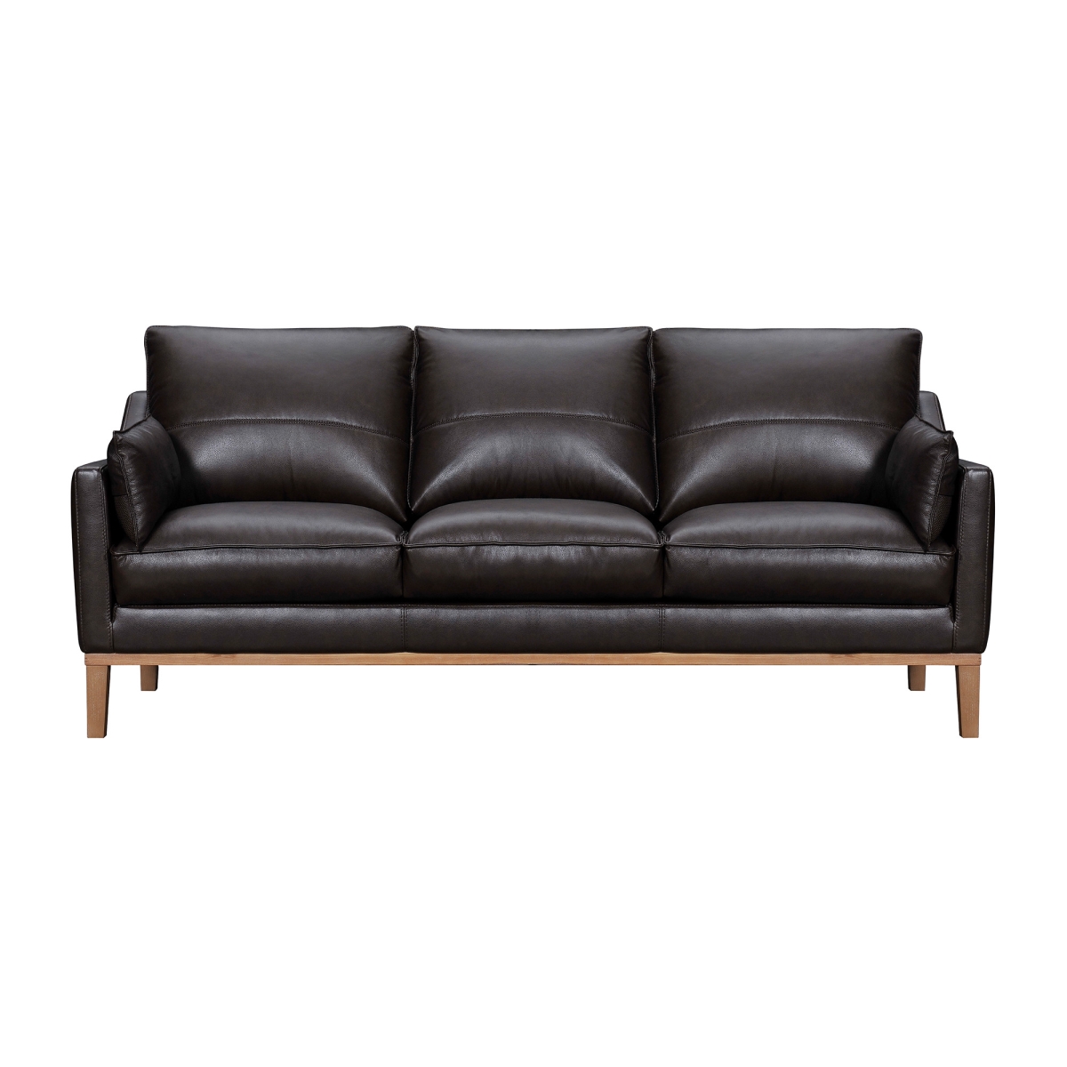 87 in. Dark Brown Leather Sofa & Toss Pillows