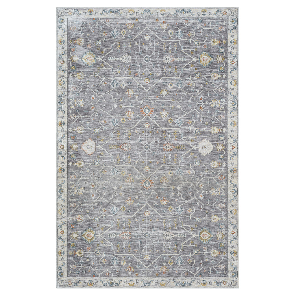 2 x 3 ft. Grey & Ivory Floral Rectangle Area Rug