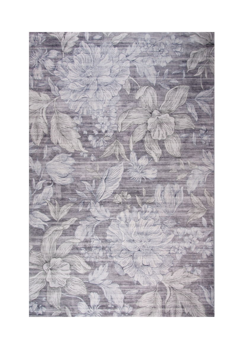 5 x 8 ft. Grey & Beige Floral Rectangle Area Rug