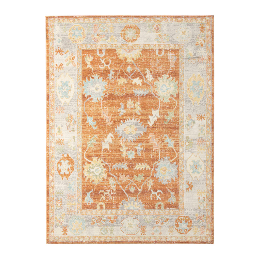 2 x 3 ft. Blue & Orange Floral Stain Resistant Indoor & Outdoor Rectangle Area Rug