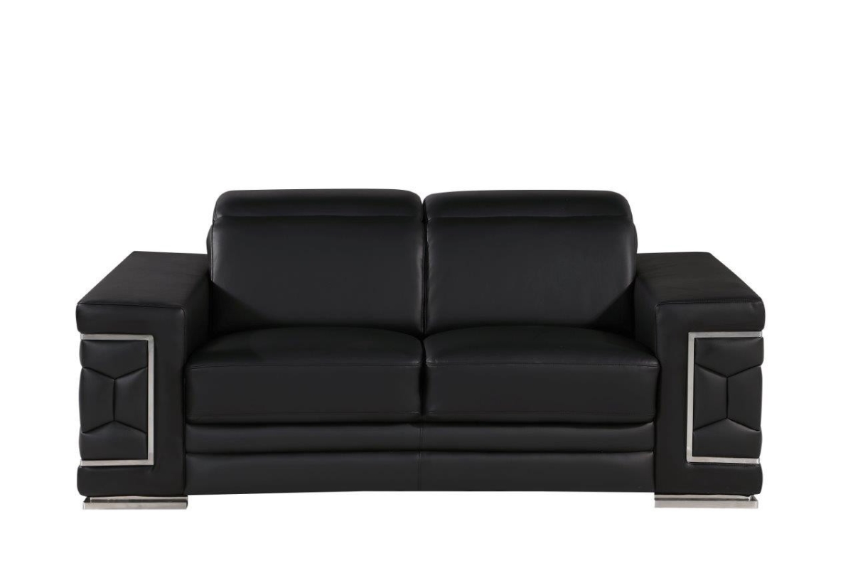 29 x 71 x 41 in. Black & Silver Genuine Leather Love Seat Sofa