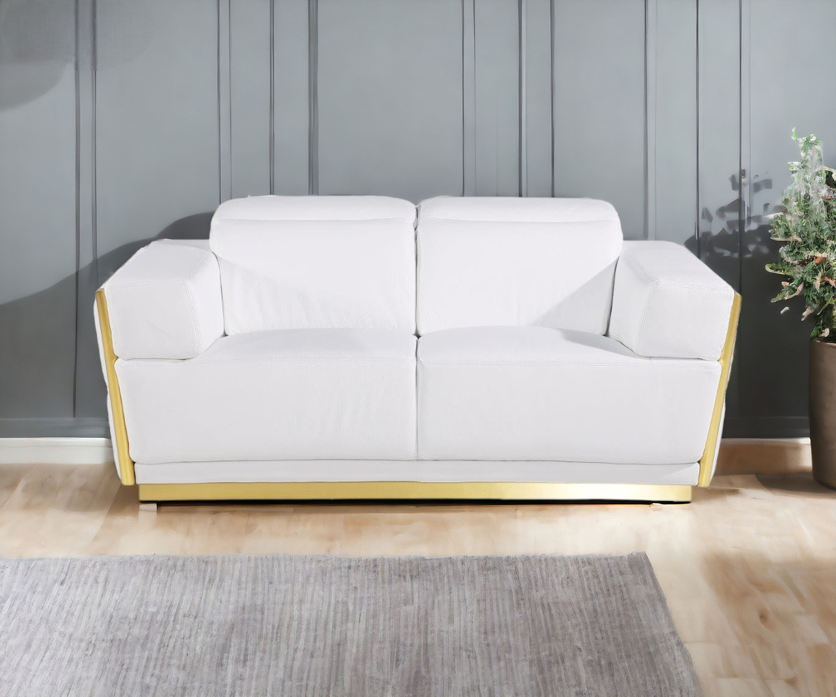 40 x 70 x 43 in. White & Silver Italian Leather Love Seat Sofa