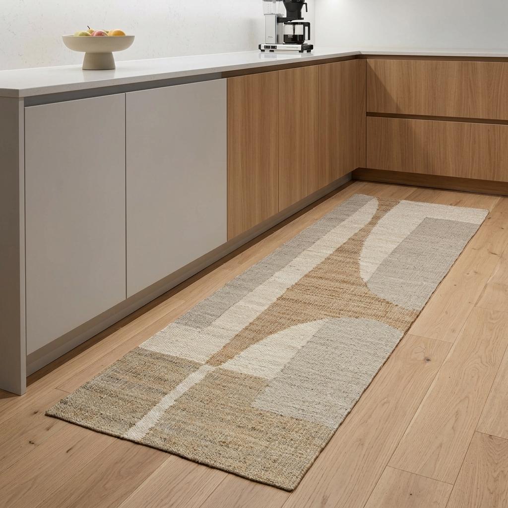 550052 8 ft. Natural & Ivory Abstract Hand Woven Runner Area Rug
