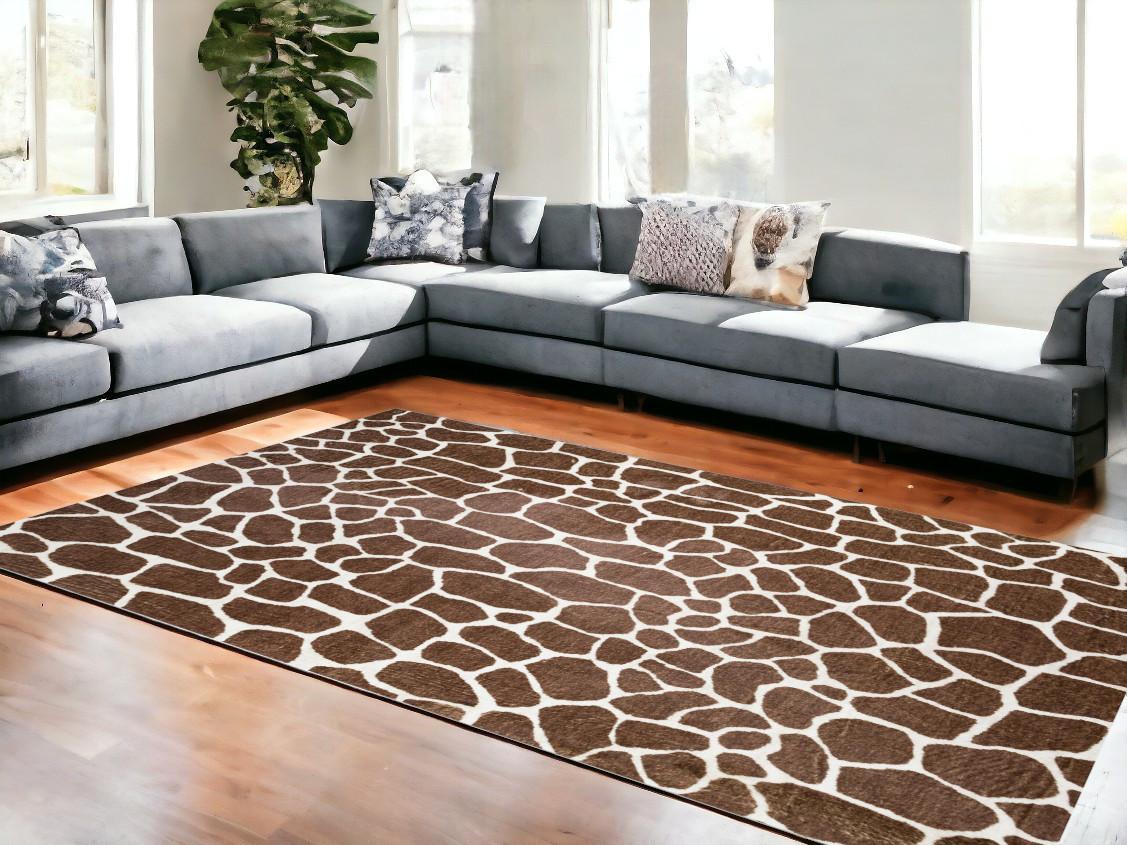 Picture of HomeRoots 491707 8 x 10 ft. Brown Animal Print Shag Non Skid Rectangle Area Rug
