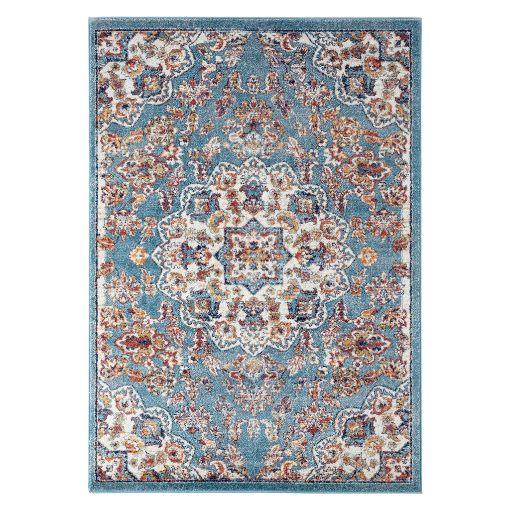 5 x 8 ft. Blue & Orange Medallion Power Loom Rectangle Area Rug