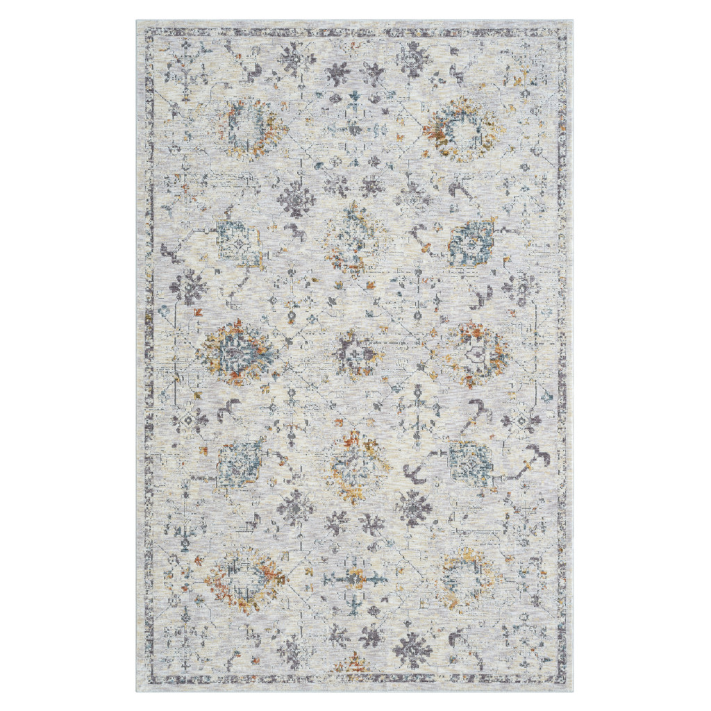 5 x 8 ft. Ivory & Blue Floral Rectangle Area Rug