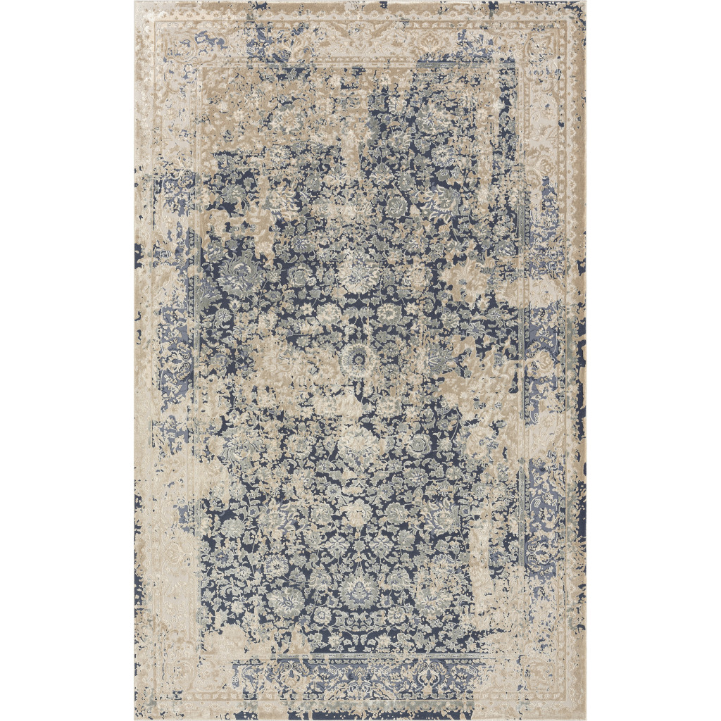 554364 10 x 14 ft. Blue & Ivory Square Floral Traditional Area Rug