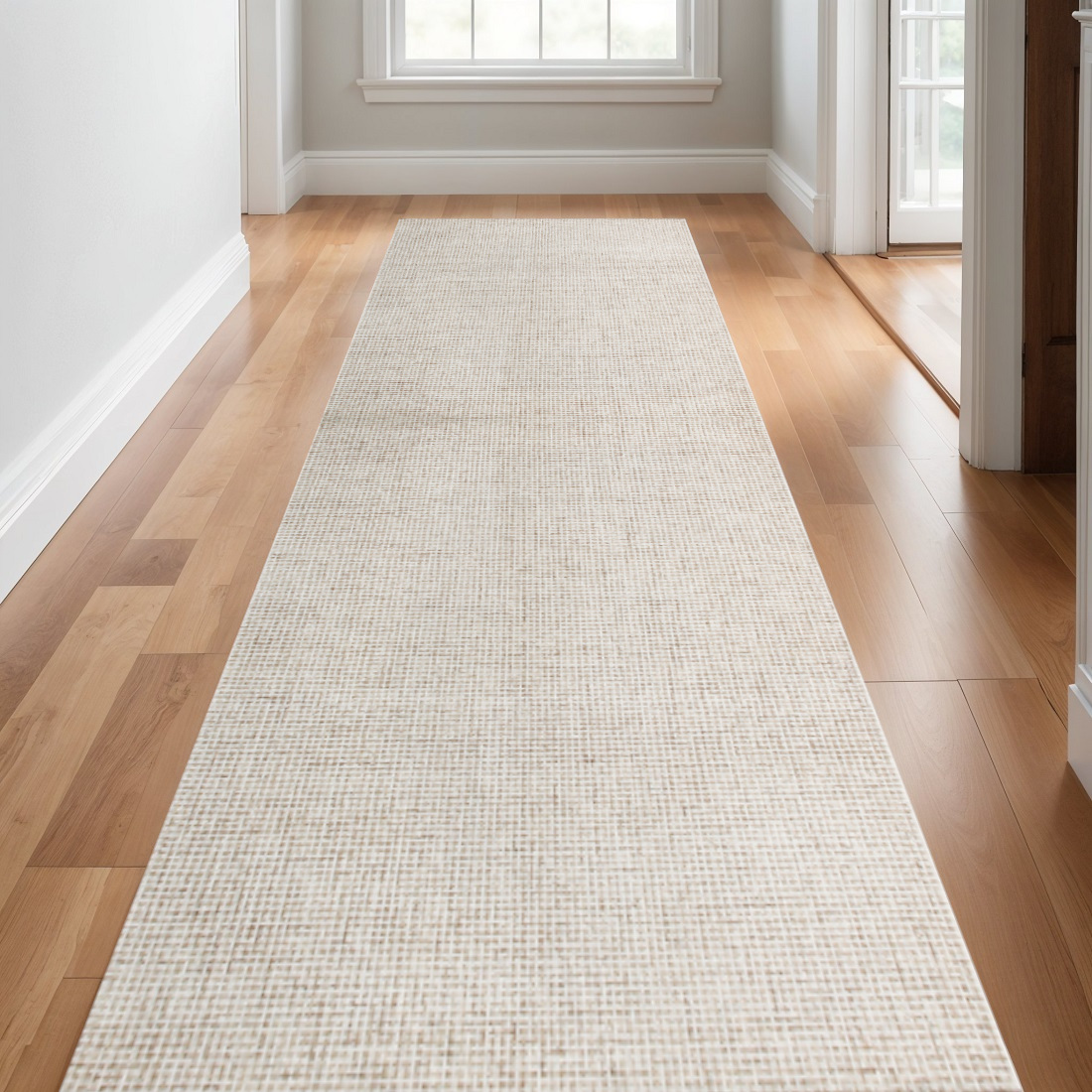 554442 8 ft. Beige & Ivory Wool Checkered Hand Tufted Runner Rug