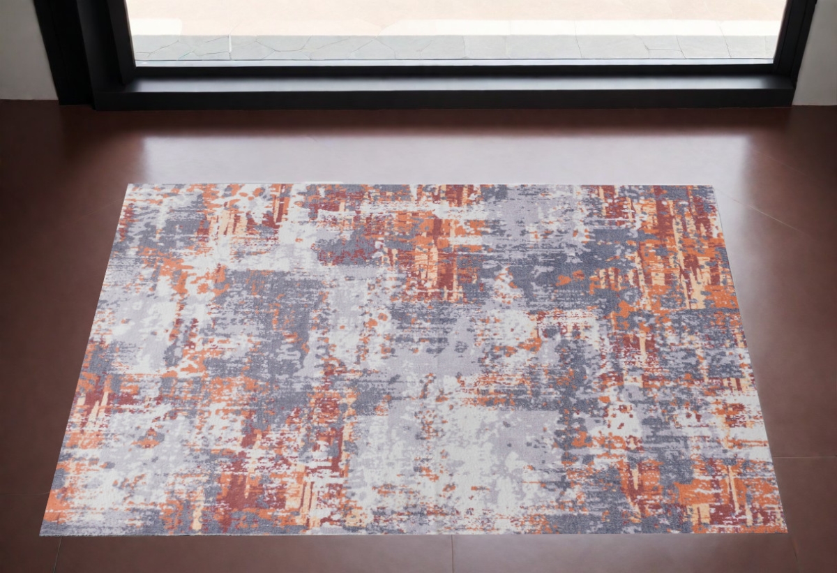 553800 3 x 5 ft. Gray & Brown Abstract Shag Printed Washable Non Skid Rectangle Area Rug -  HomeRoots