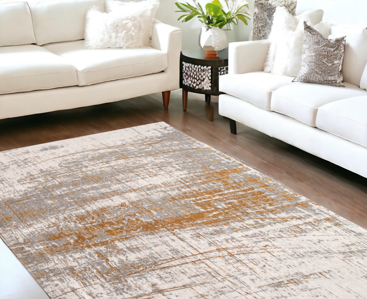 548393 9 x 13 ft. Gray & Gold Abstract Non Skid Rectangle Machine Woven Area Rug