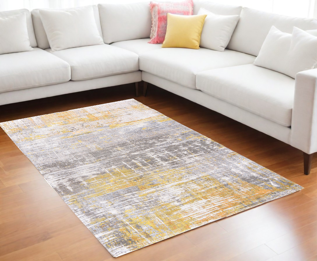 548485 9 x 13 ft. Gray & Yellow Abstract Non Skid Rectangle Machine Woven Area Rug