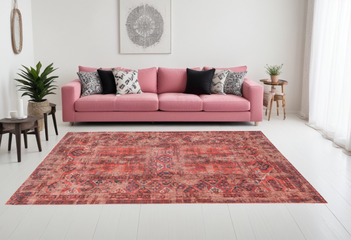 548508 9 x 13 ft. Red Oriental Non Skid Rectangle Machine Woven Area Rug