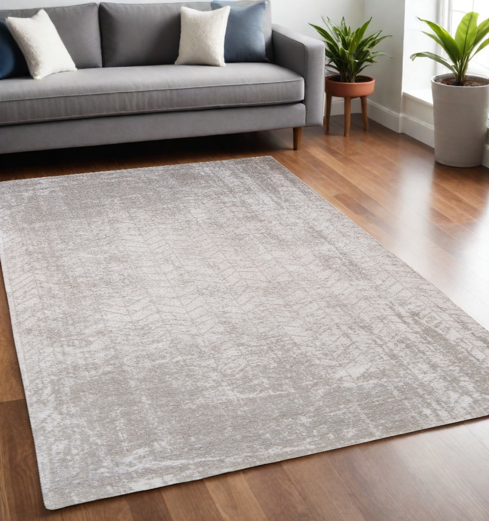 548565 5 x 7 ft. Gray & White Chevron Non Skid Rectangle Machine Woven Area Rug