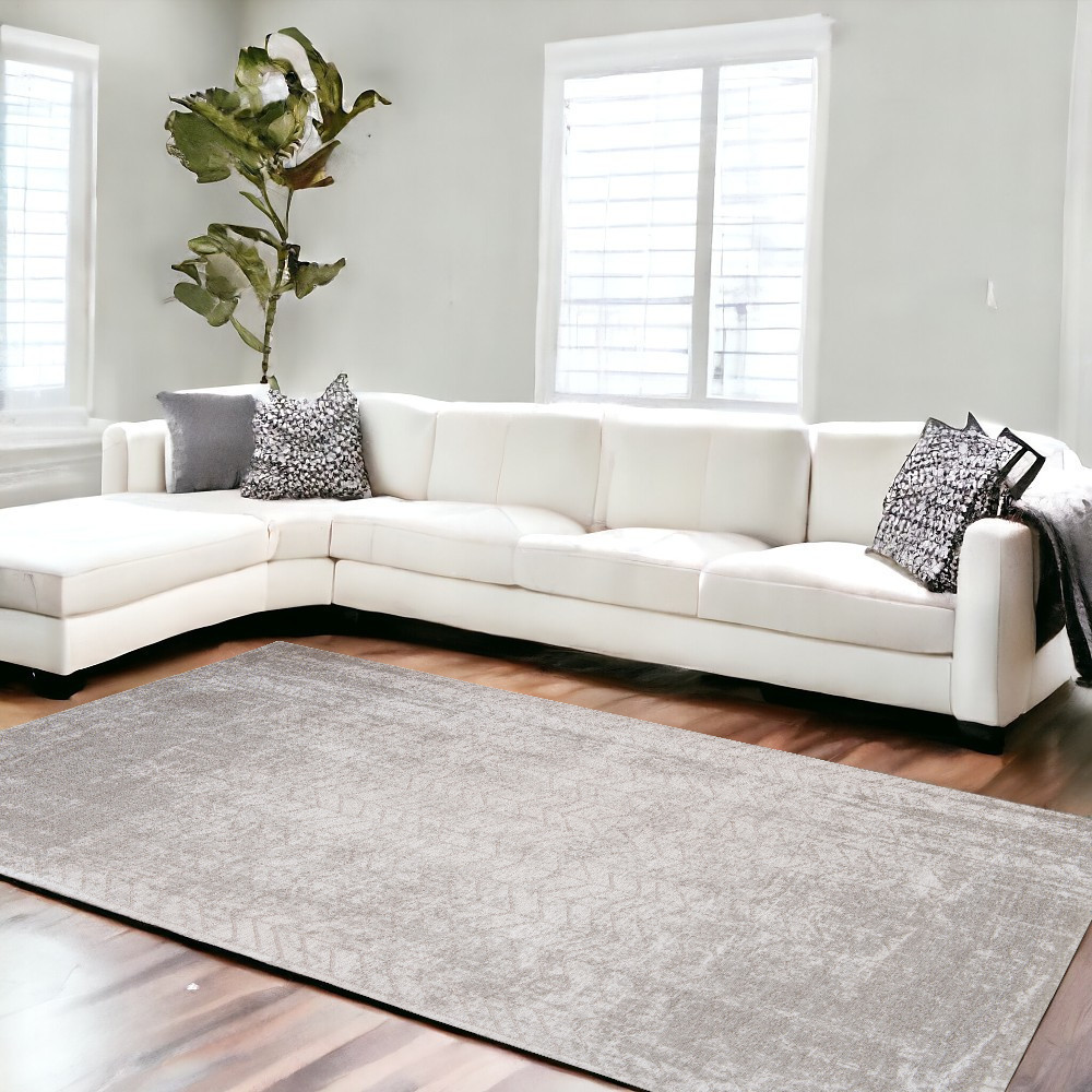 548567 7 x 9 ft. Gray & White Chevron Non Skid Rectangle Machine Woven Area Rug