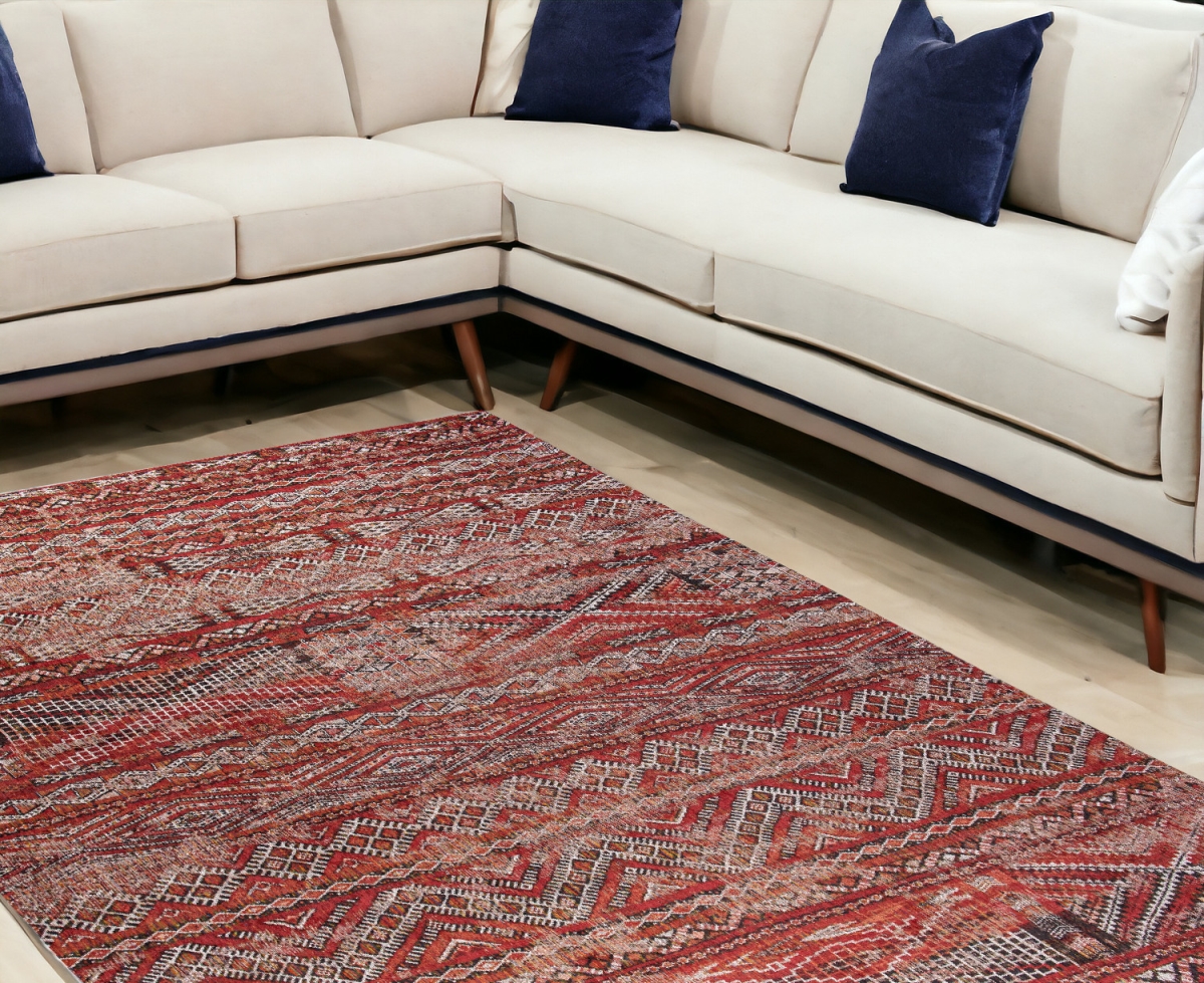 548611 9 x 13 ft. Red & Gray Oriental Non Skid Rectangle Machine Woven Area Rug