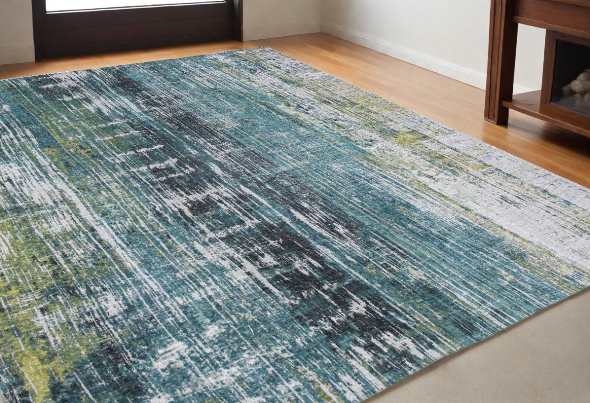 548620 5 x 7 ft. Blue & Green Abstract Non Skid Rectangle Machine Woven Area Rug