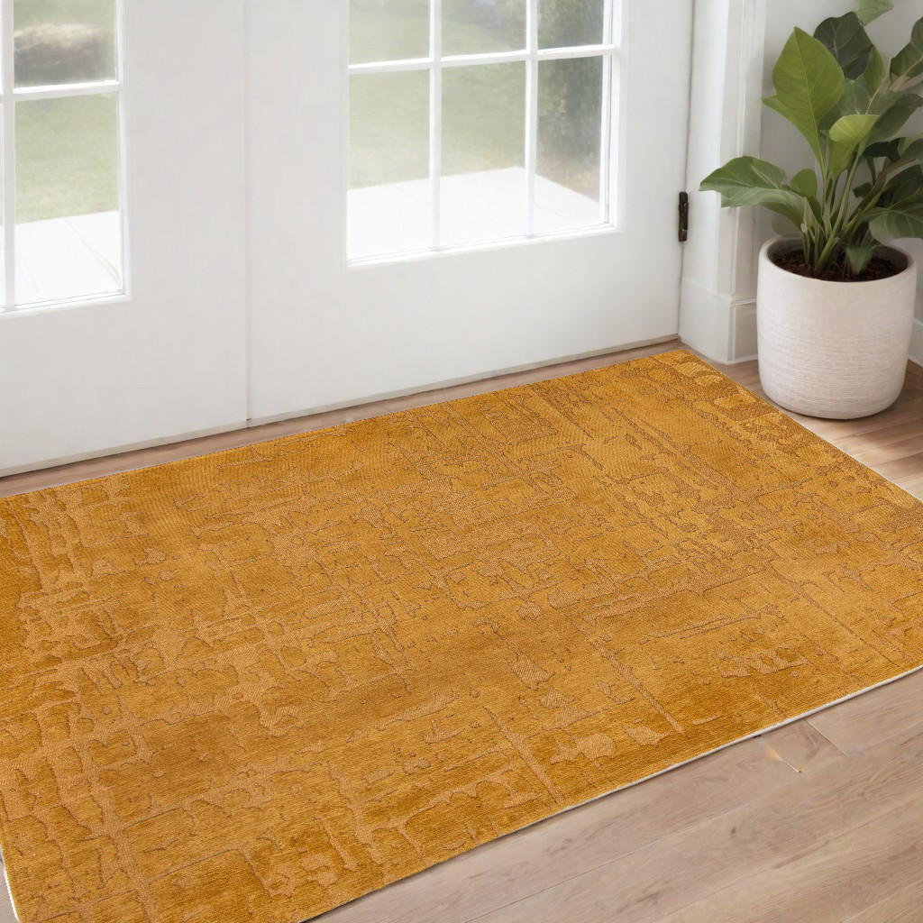548689 3 x 5 ft. Yellow Abstract Non Skid Rectangle Machine Woven Area Rug