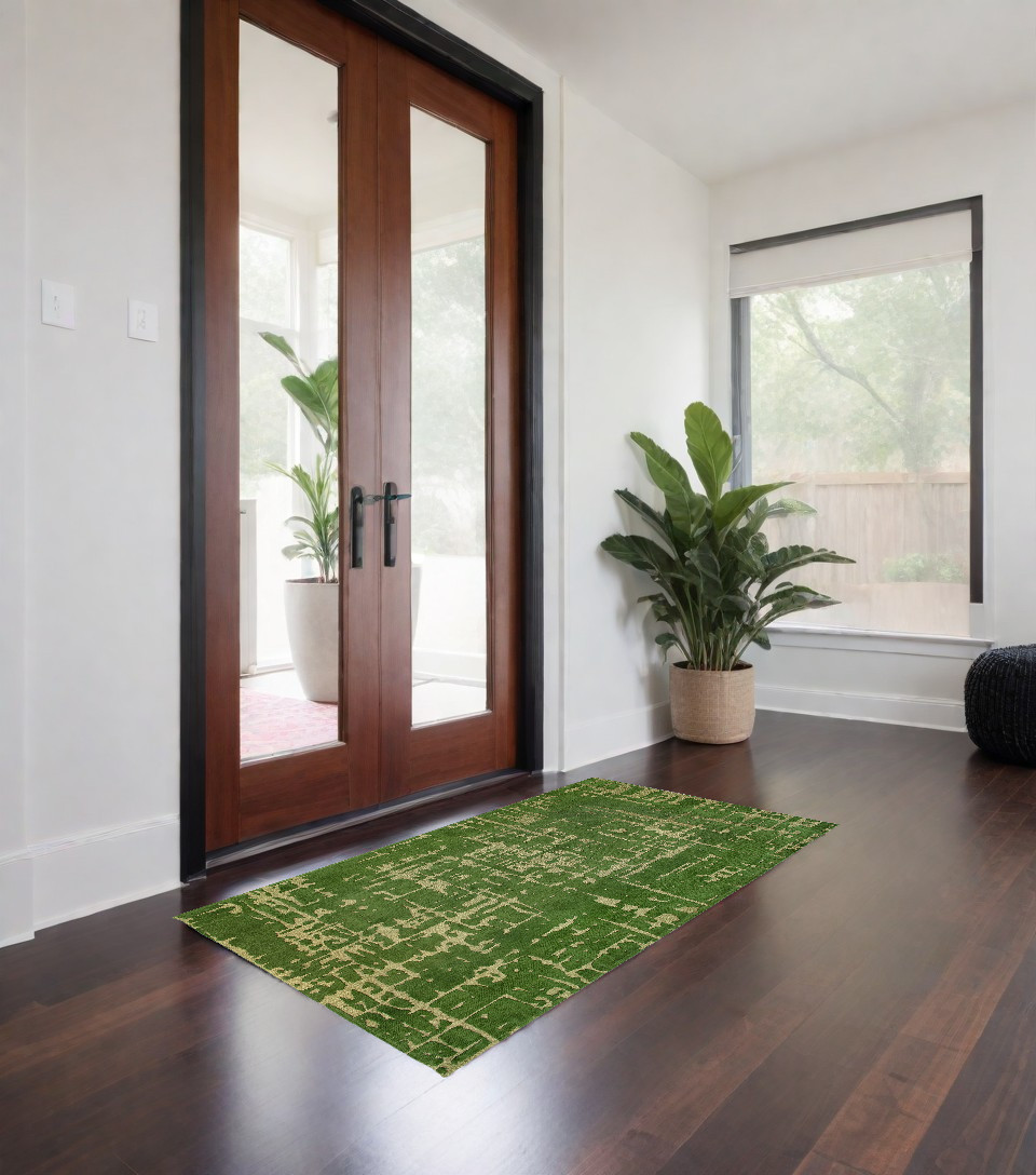 548697 3 x 5 ft. Green Abstract Non Skid Rectangle Machine Woven Area Rug
