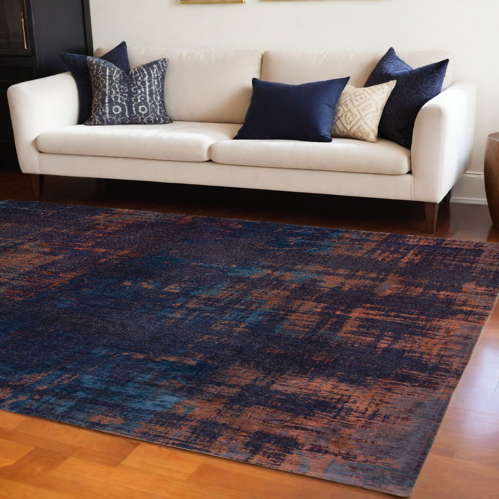 548731 6 x 8 ft. Blue & Brown Abstract Non Skid Rectangle Machine Woven Area Rug