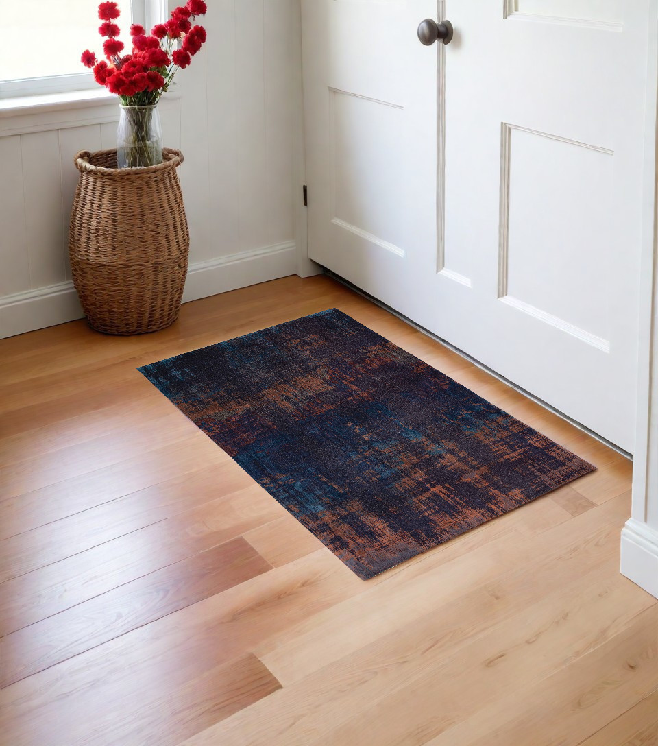 548729 3 x 5 ft. Blue & Brown Abstract Non Skid Rectangle Machine Woven Area Rug