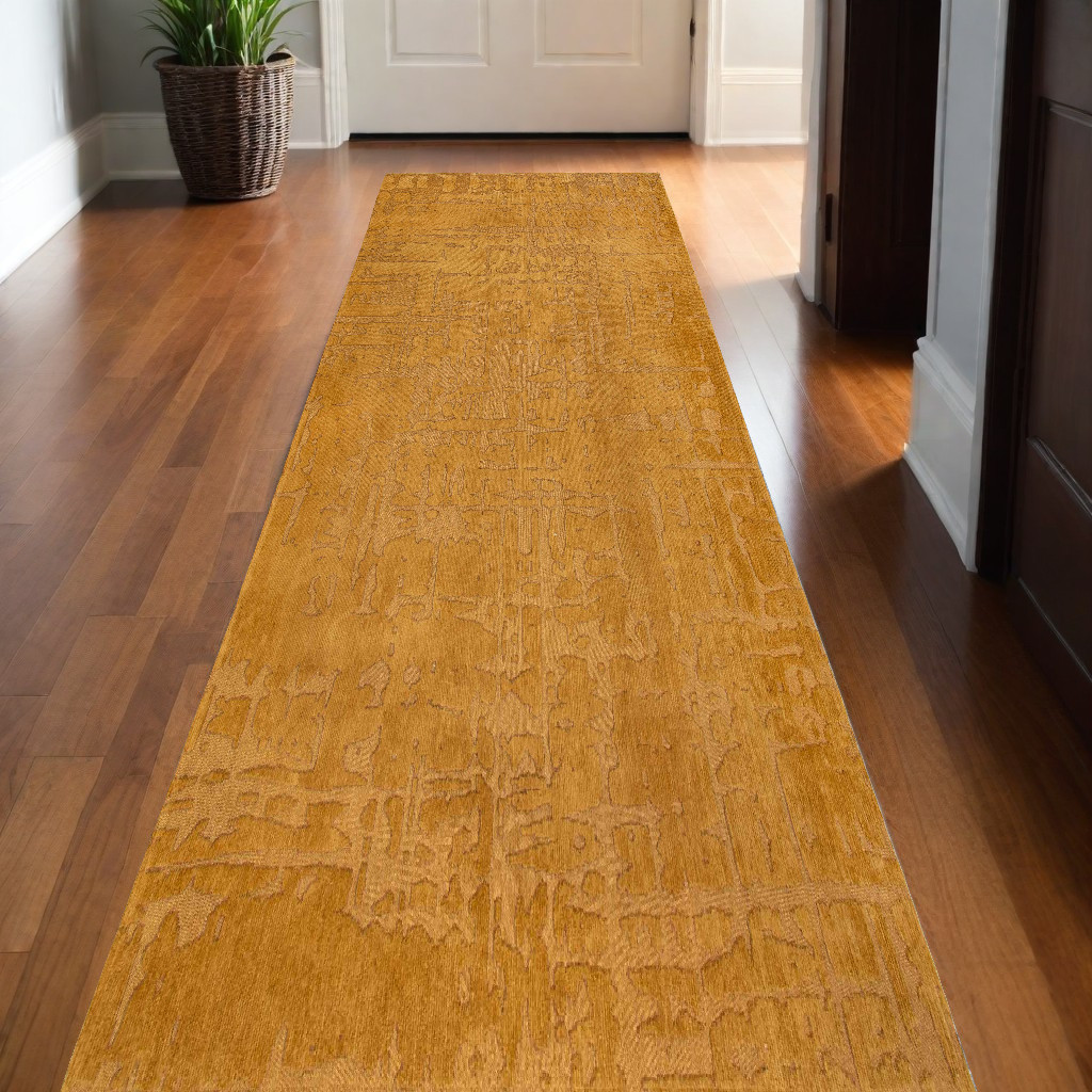 551695 10 ft. Yellow Abstract Non Skid Rectangle Machine Woven Area Rug