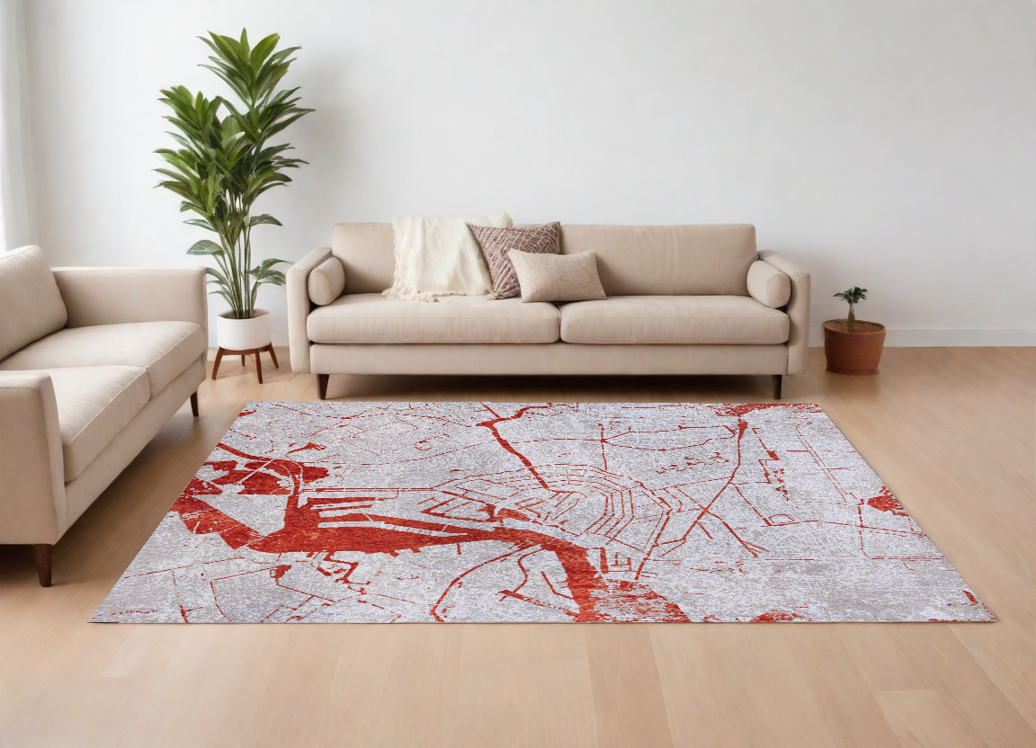 551784 9 x 13 ft. Red & White Abstract Non Skid Rectangle Machine Woven Area Rug