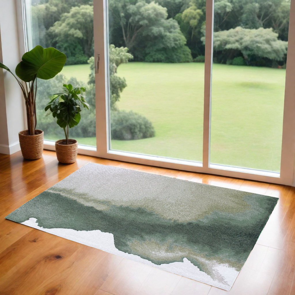 551802 3 x 5 ft. Gray & Green Abstract Non Skid Rectangle Machine Woven Area Rug