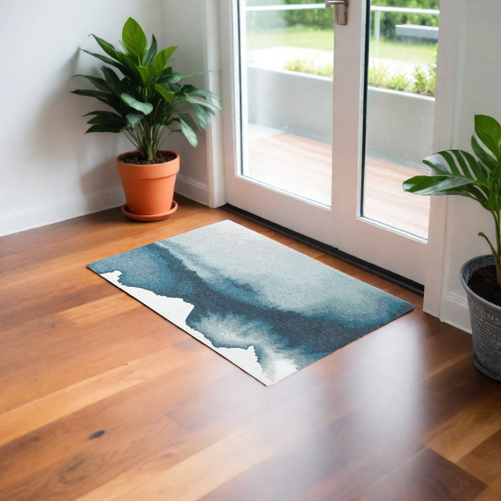 551810 3 x 5 ft. Blue & Gray Abstract Non Skid Rectangle Machine Woven Area Rug