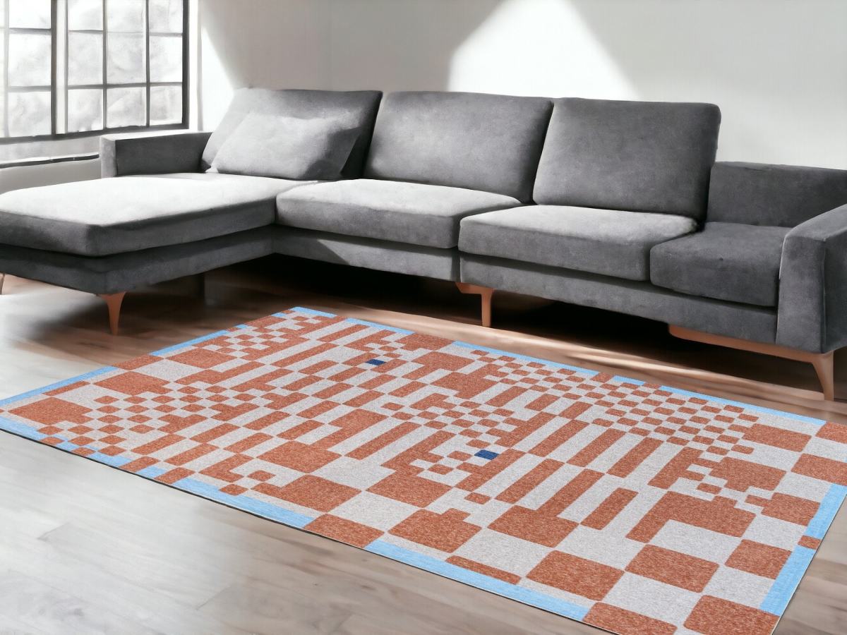 551861 9 x 13 ft. Blue & Red Geometric Non Skid Rectangle Machine Woven Area Rug
