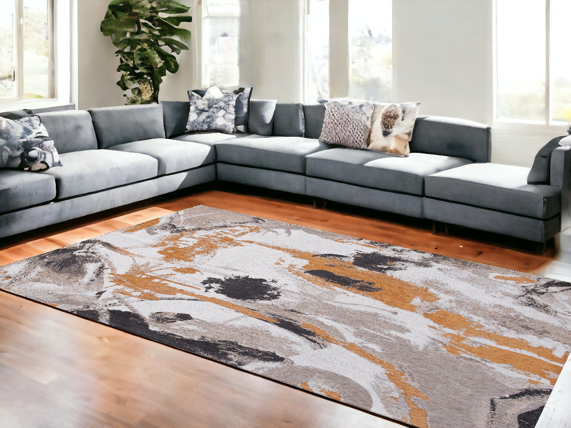 551871 6 x 8 ft. Gray & White Abstract Non Skid Rectangle Machine Woven Area Rug