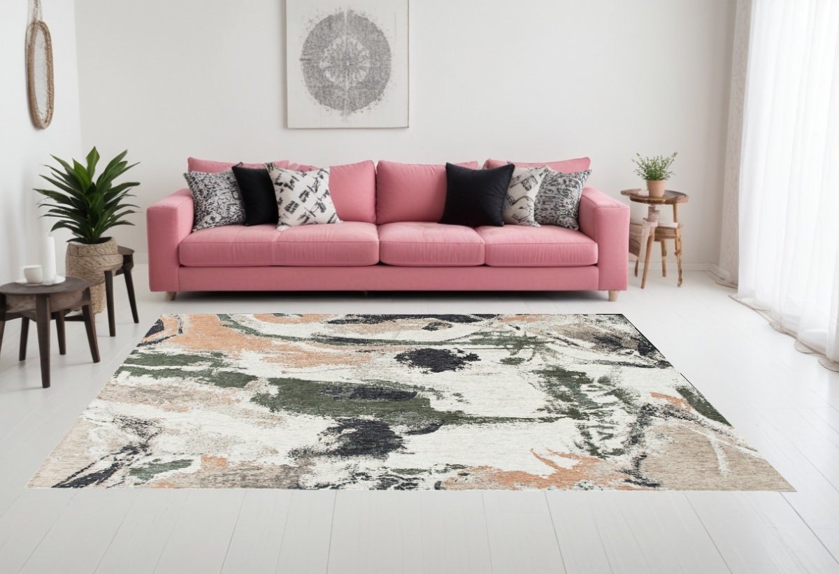 552060 9 x 13 ft. Abstract Non Skid Rectangle Area Rug, Gray & Orange
