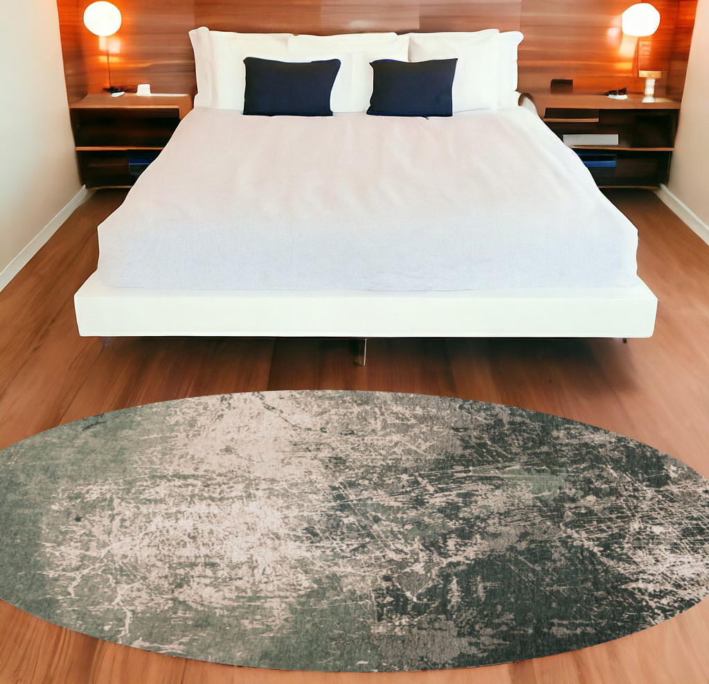 548521 8 ft. Beige & Green Round Abstract Non Skid Machine Woven Area Rug