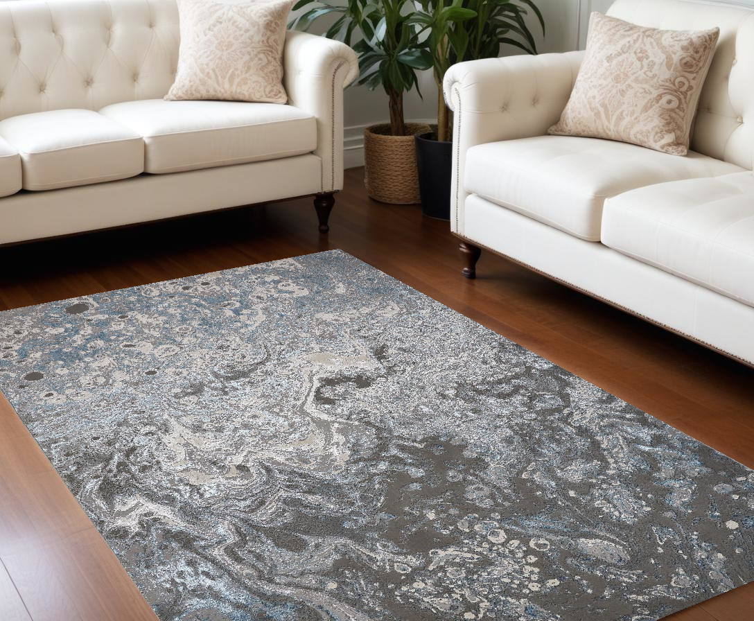 513030 9 x 12 ft. Blue & Gray Abstract Power Loomed Rectangle Area Rug