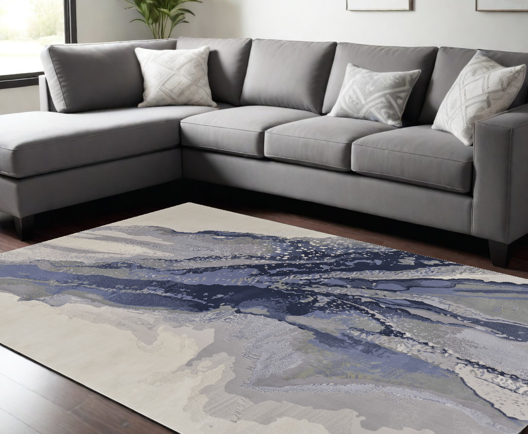 513171 8 x 10 ft. Gray & Ivory Abstract Power Loomed Rectangle Area Rug