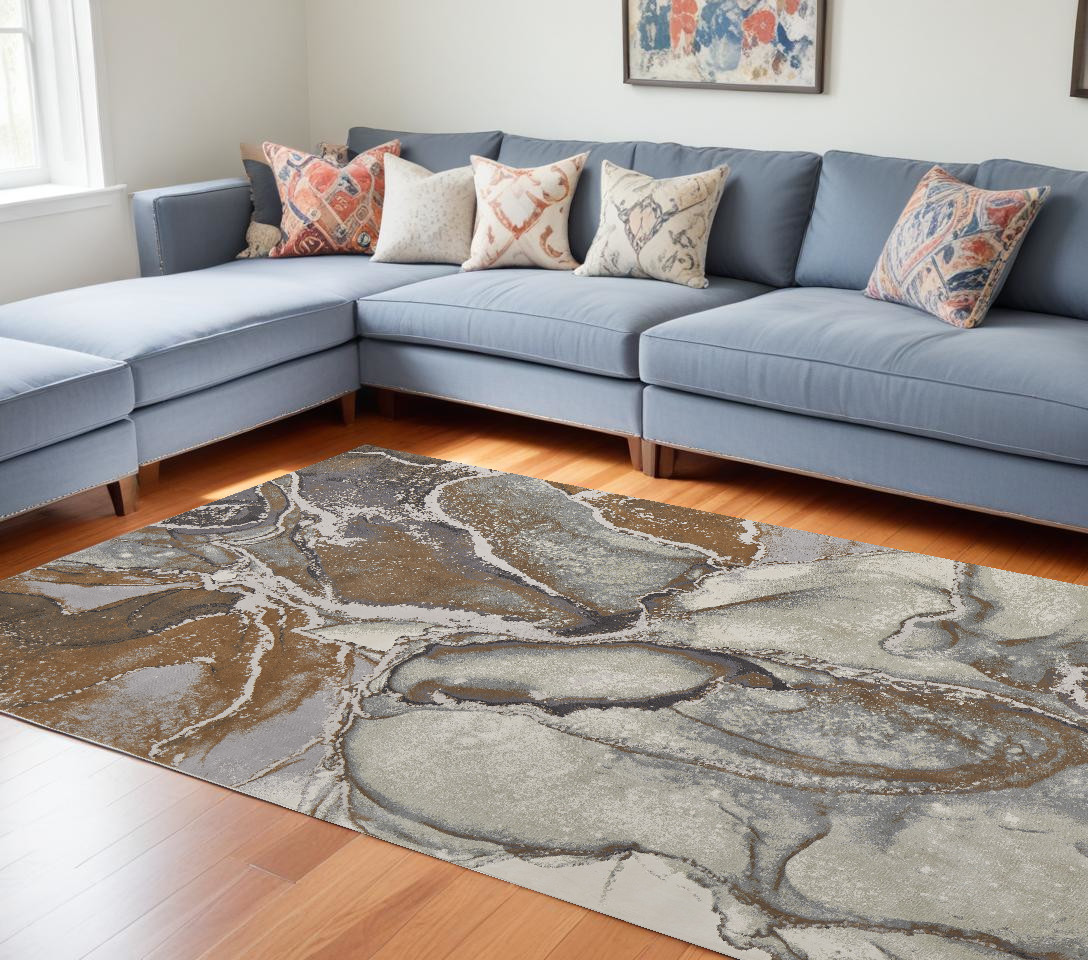 513205 10 x 13 ft. Gray & Brown Marble Power Loomed Rectangle Area Rug
