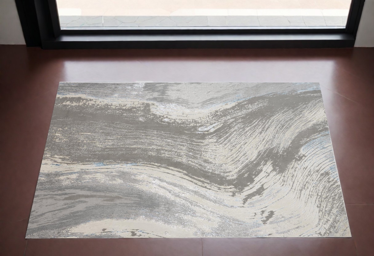 515586 2 x 3 ft. Gray & Ivory Abstract Power Loomed Rectangle Area Rug