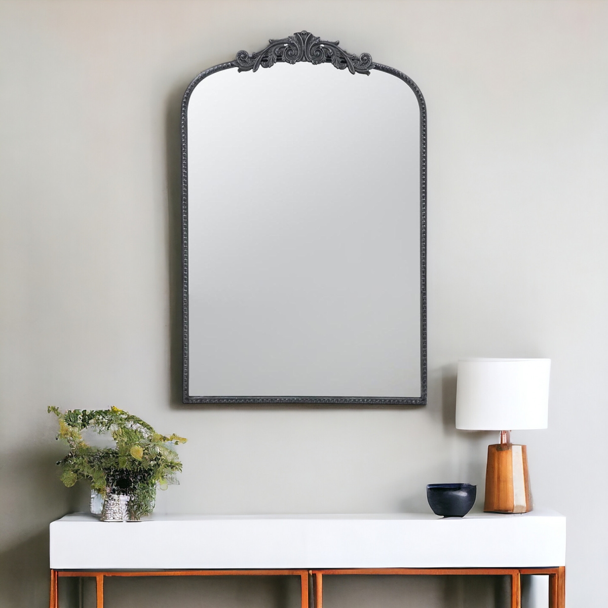 485051 36 in. Black Arch Iron Framed Accent Mirror