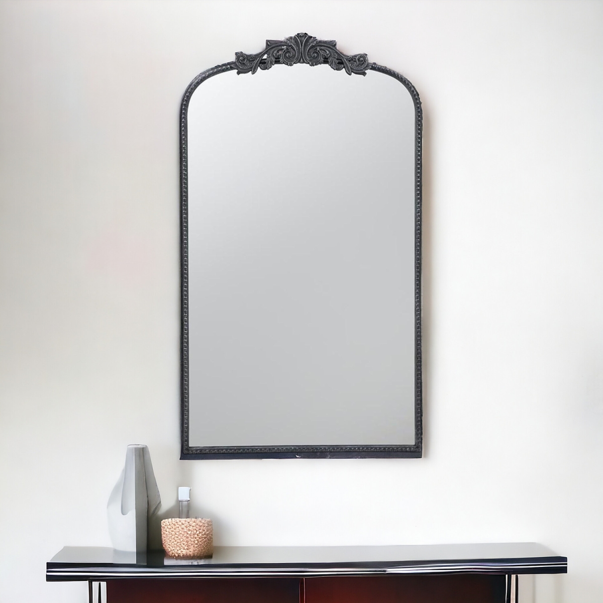 485053 42 in. Black Arch Iron Framed Accent Mirror
